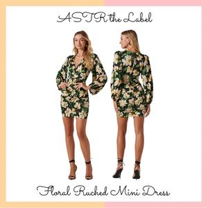 ASTR Black and Yellow Floral Ruched Mini Dress (NWT)